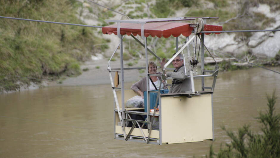Arrive in style, crossing the river from our car park on the Flying Fox.