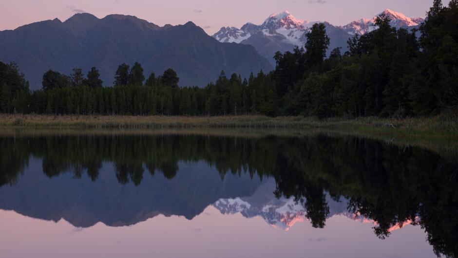 Sunset at Lake Matheson, New Zealand