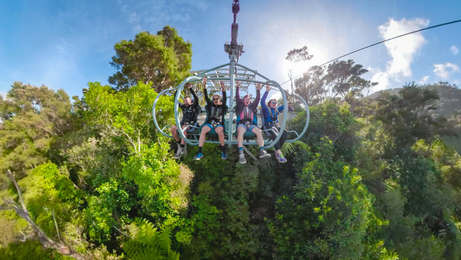 The famous Skywire experience, fly high above the tree tops with magnificent views of the surrounding area at speeds up to 100kph