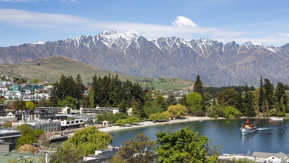 Queenstown Bay, The Earnslaw and The Remarkables all from the balcony