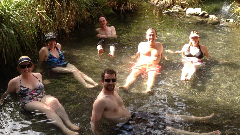 Enjoying a warm soak on Lake Tarawera.