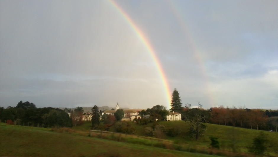 Beautiful Rainbow on the bus tour from Auckland to Waitomo Caves to Rotorua