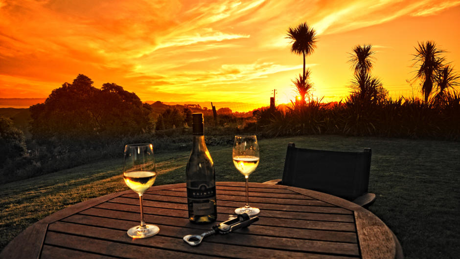 Sit and enjoy a glass (or 2) of Gisborne wine, and watch the sun go down