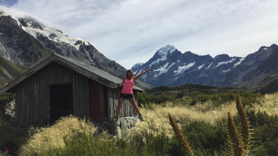 Jumping for joy in Mt Cook National Park