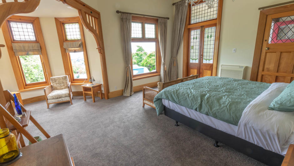 The Turret Room - sitting area, ensuite, stunning views of the Southern Alps
