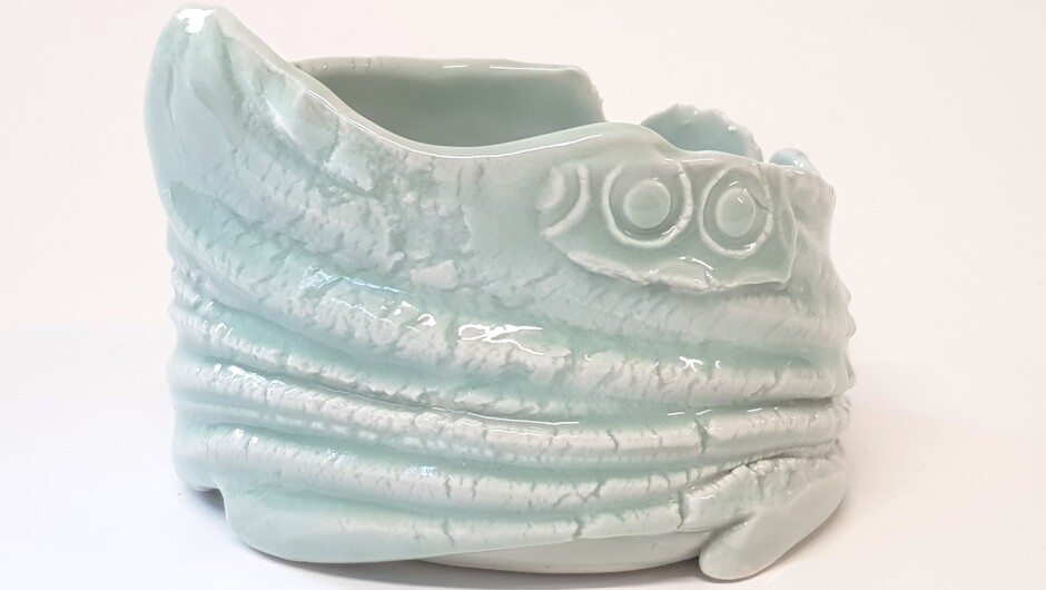 Handbuilt ceramics by Jane McCulla such as this "Fluxed Trace Vessel"