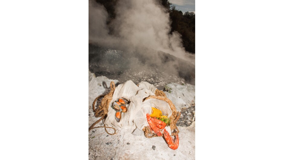 A sample of the food cooked in our natural geothermal hot pool - Ngararatuatara.