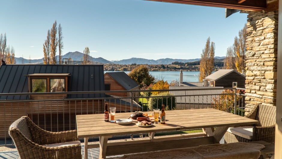 Release Wanaka - Morrows Mead, outdoor sitting area with views of Lake Wanaka