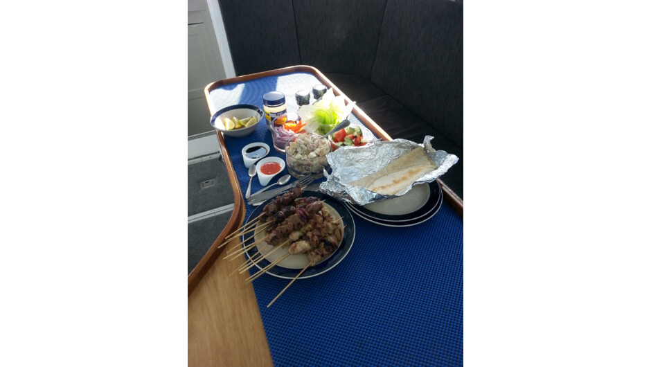 Lunch for 2, home made kebabs, fresh salad, warm wraps and condiments