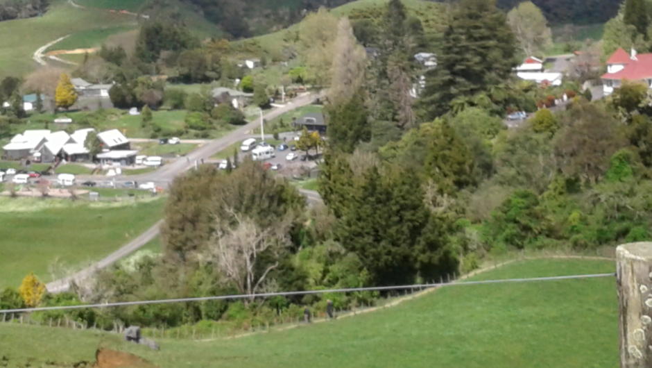 Viewing platform back to Waitomo village from high country hill top