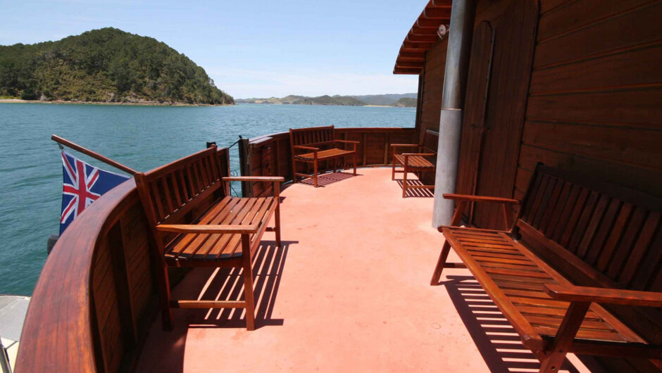 Enjoy views around the Bay of Islands from The Rock Overnight Cruise's observation decks.