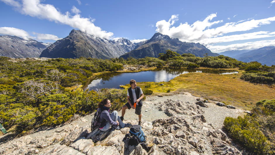 With soaring mountain peaks, huge valleys, waterfalls and lakes, this track links the Mount Aspiring National Park with Fiordland National Park.