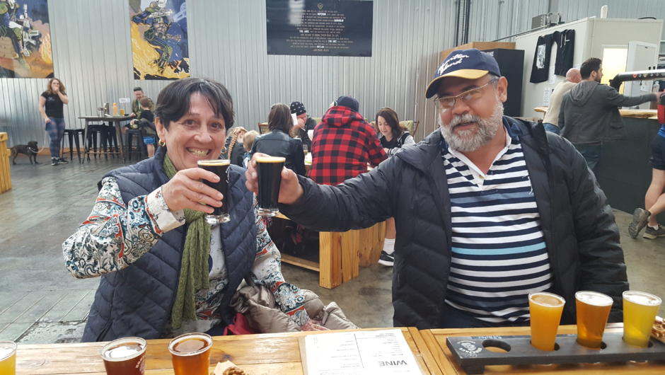 Shared tasting paddle at Boneface Brewery