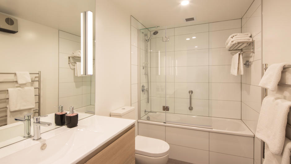 2 bathrooms in each apartment (one as an ensuite shower room to the master bedroom).
