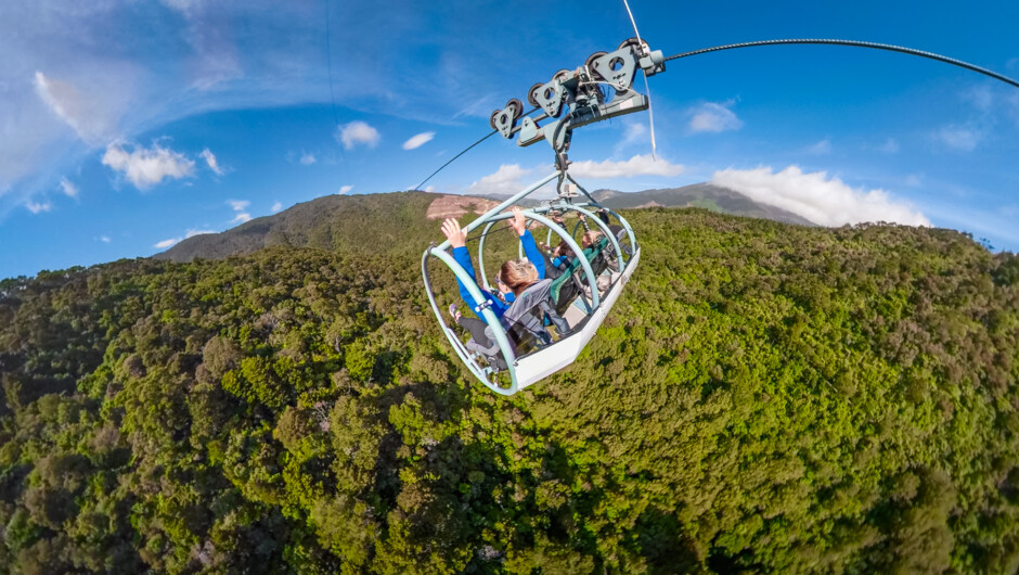 The Skywire ride - 100kph flying high above the forest!