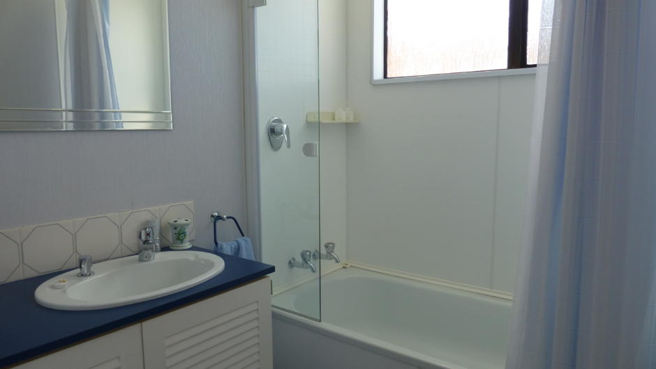 Shared bathroom and shower. There is an adjacent separate toilet.