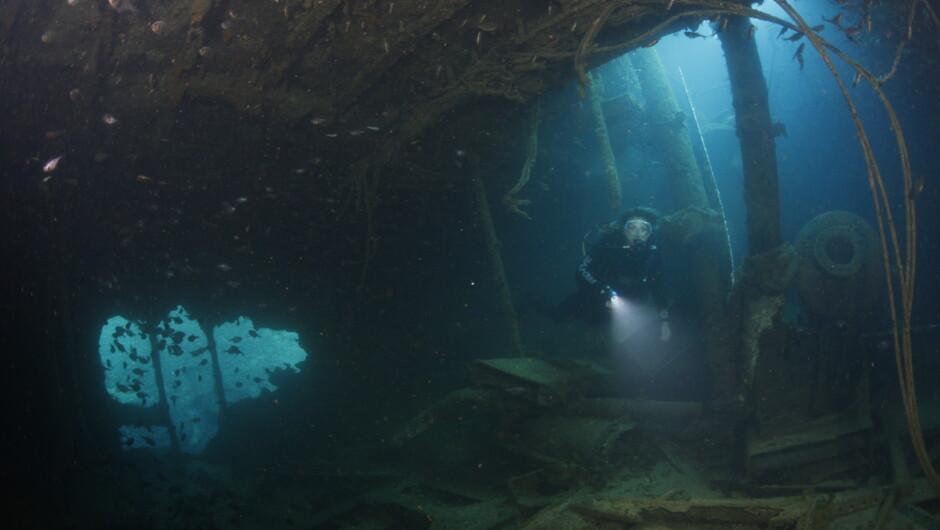 The Rainbow Warrior engine room.