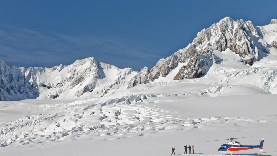 Land on the snow all year round at Fox Glacier