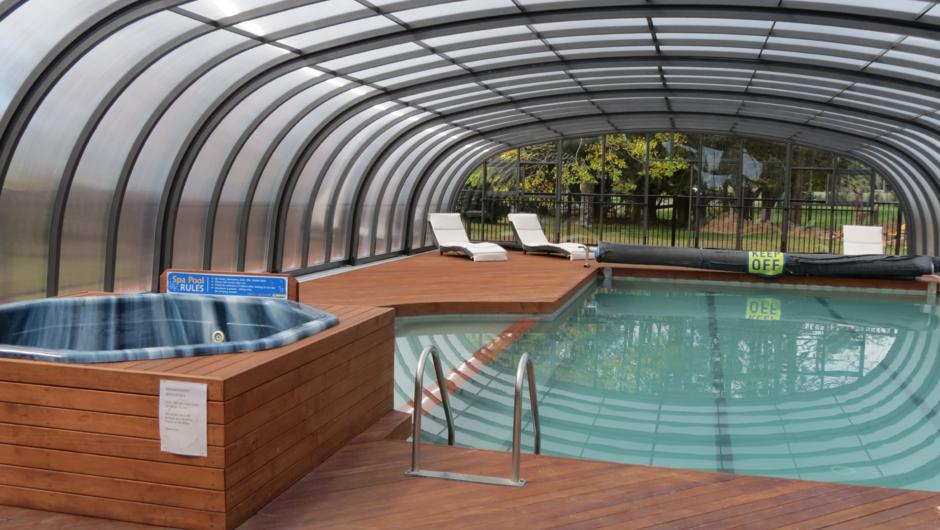 Fully enclosed heated swimming pool and spa complex for all year round swimming.