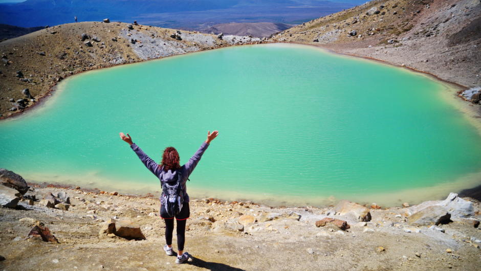 We pass along the Tongariro Alpine Crossing - a section of the multi-day North Circuit route - passed the Emerald Lakes
