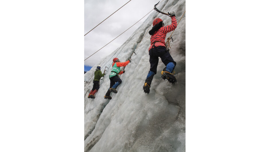With small group numbers these friends new to ice climbing booked a trip together, learnt some skills and then set the challenge of racing each other up a wall that matched their ability.