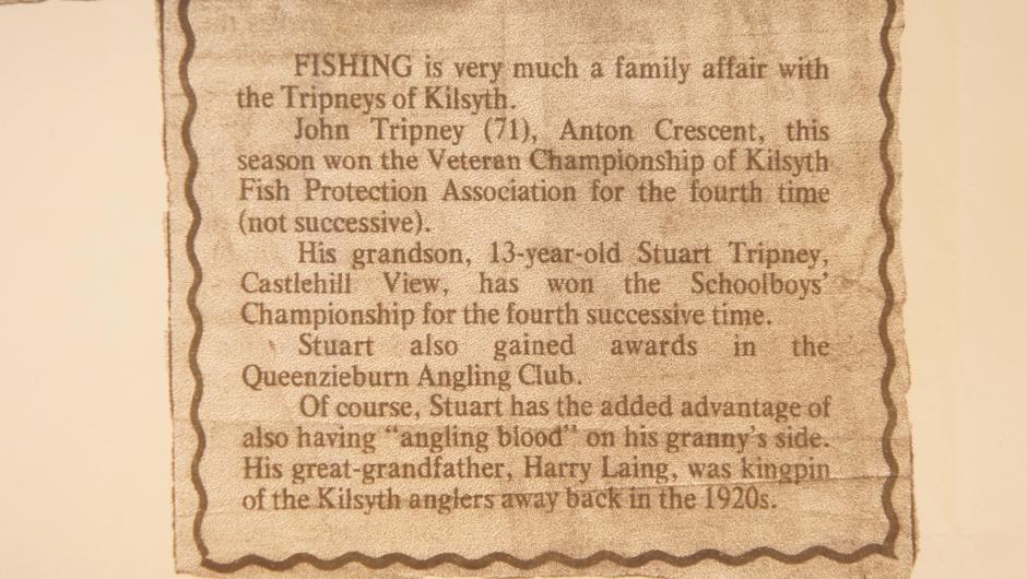 An old news paper article,tells the Tripney families fishing history.