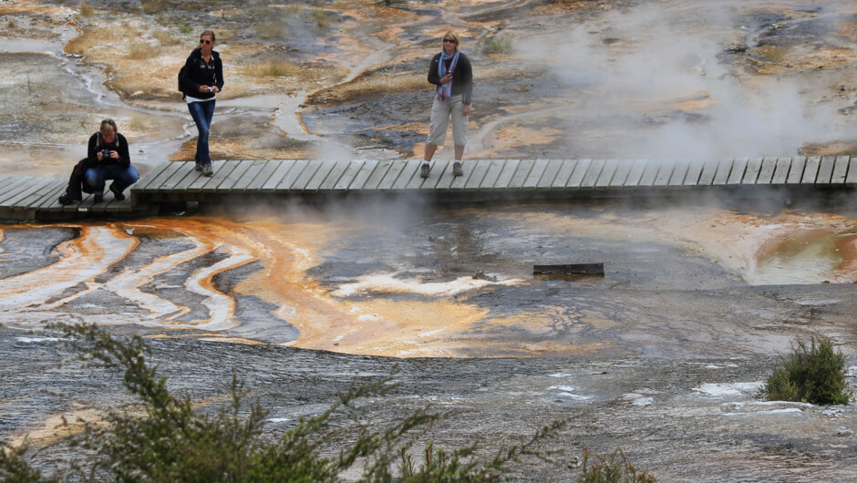 Steam rising from the geothermal field at beautiful Orakei Korako