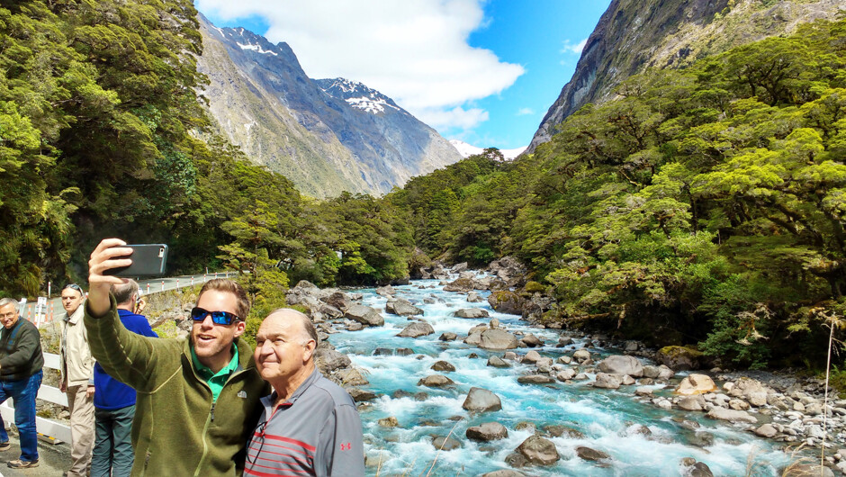 Father and son selfie on the Milford Road
