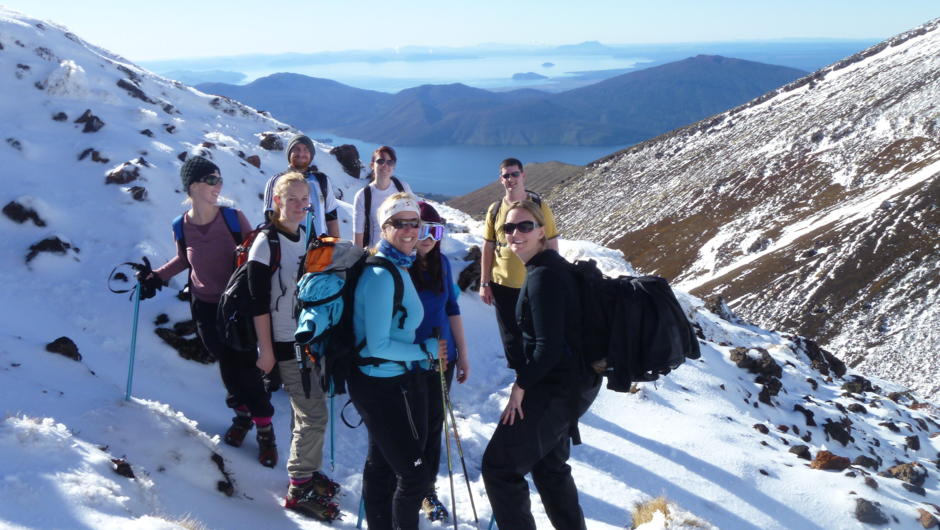 Small Groups  Great Times Tongariro Crossing Guided Tours Winter Views looking North to Lake Rotoaira & Taupo