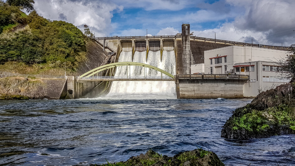 Camjet Karapiro dam flood gates open