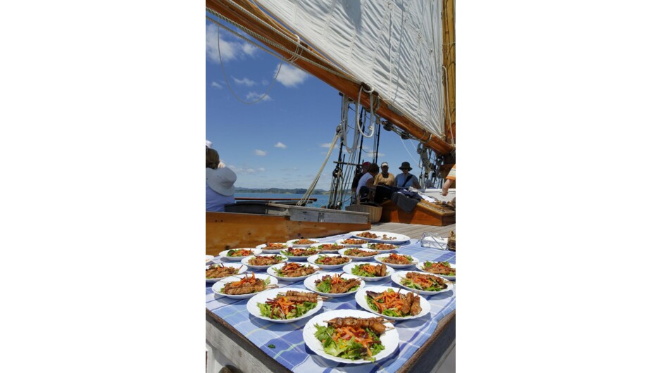 Delicious lunch served on board during an island stopover.