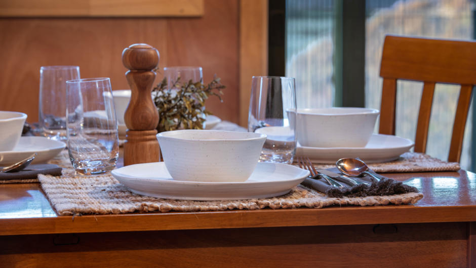 Whether you choose a fully-catered or self-catered option, te whare ruruhau come equipped for your dining pleasure.