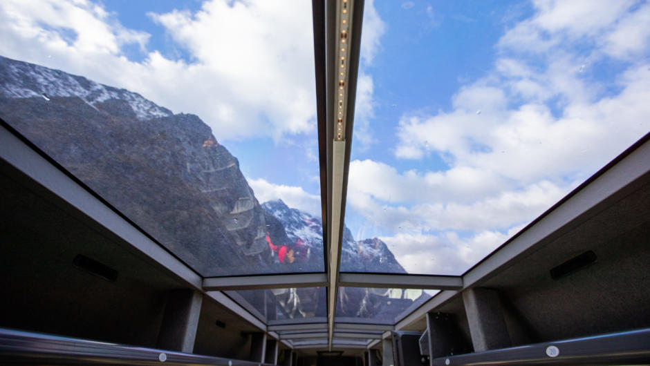 View mountain ranges on the way through the newest glass-roofed coaches