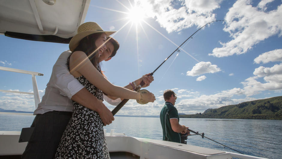Hire a private fishing charter on Lake Taupo with Chris Jolly Outdoors.