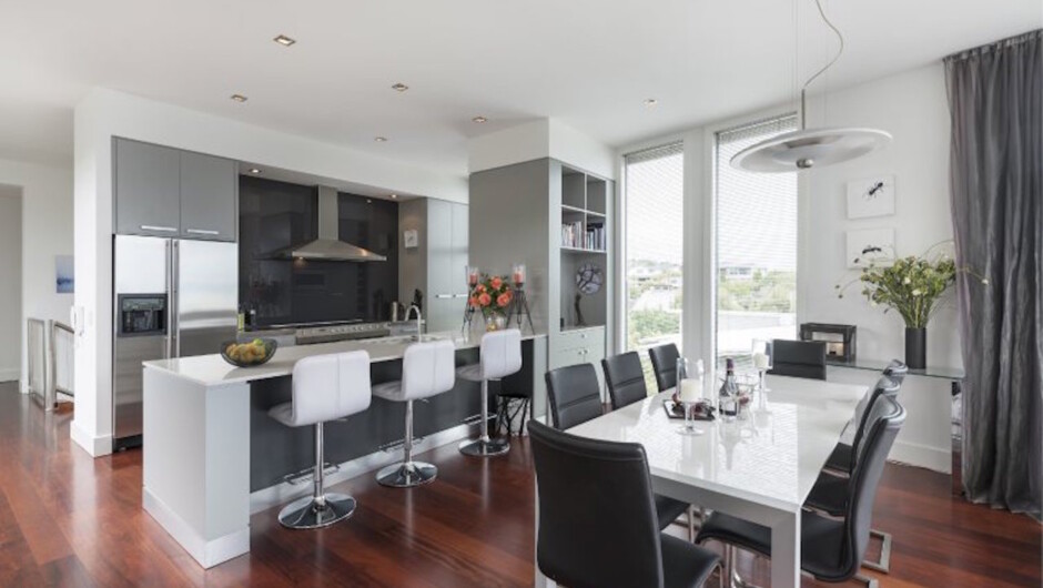 Contemporary kitchen and dining area