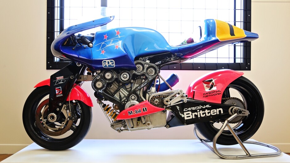 The collection houses three John Britten bikes. The most iconic is the Britten Cardinal.