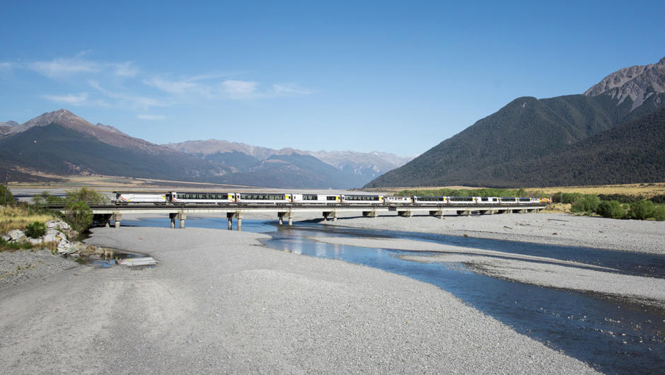 The TranzAlpine transverses from Christchurch to the wild west coast giving you stunning views of the Waimakariri River