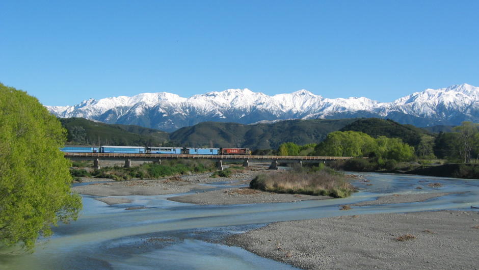 Tranz Alpine train in Spring time.トランツアルパイン列車春の写真