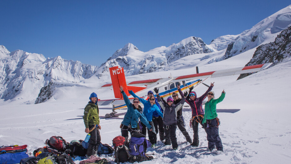 Arrival at the head of the glacier on the All Girls Ski Touring Trip