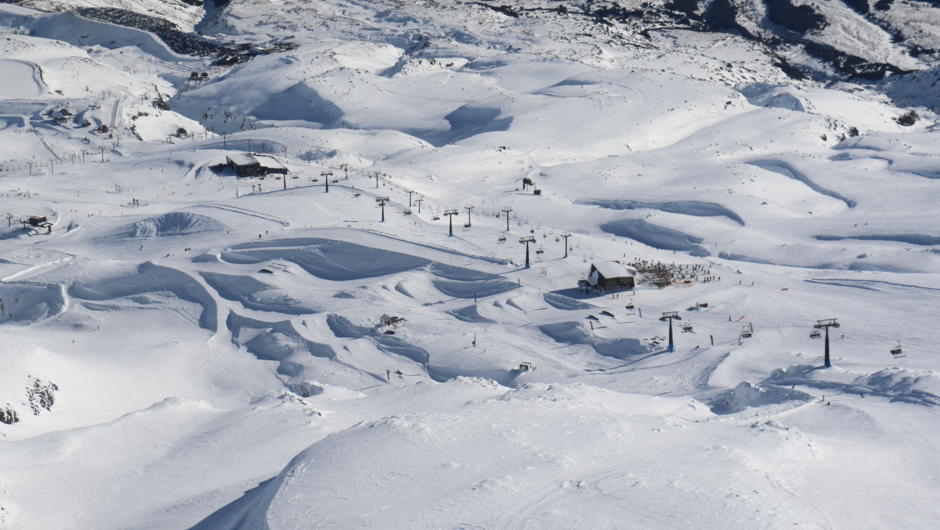Turoa is renowned for its huge snow base, unique volcanic terrain, wide trails and epic terrain parks.