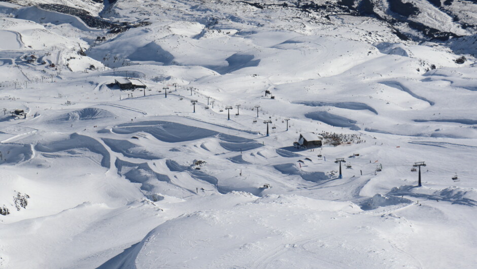 Turoa is renowned for its huge snow base, unique volcanic terrain, wide trails and epic terrain parks.