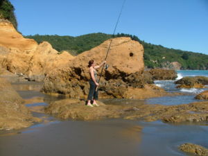 Surfcasting at a secluded bay near Opotiki