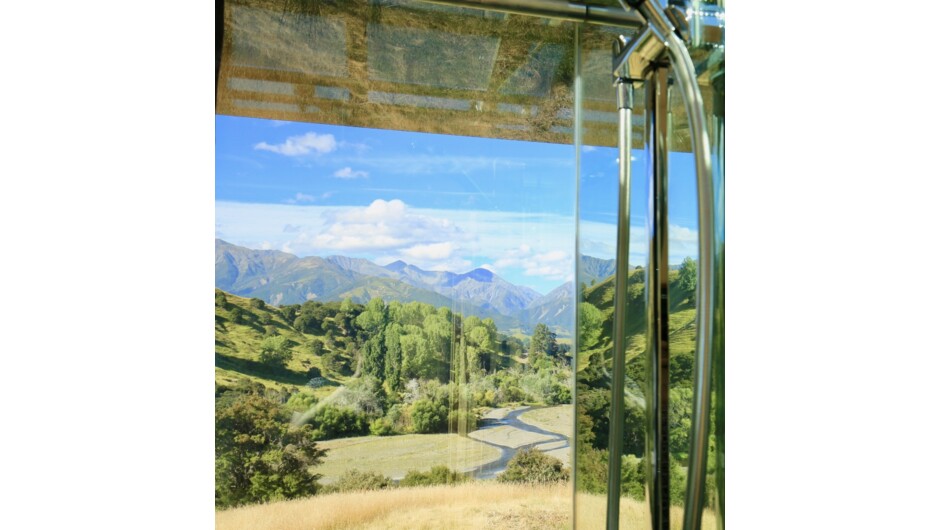 Shower with the most amazing views at Kahutara PurePod