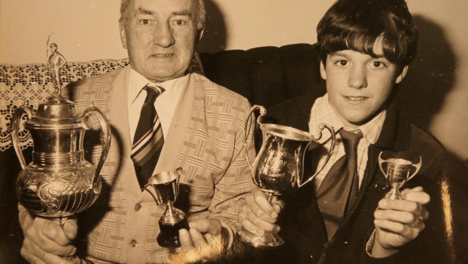 The Tripney family have a history of winning fishing competitions.Here is a young teenage Stu and his grandfather.