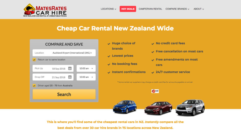 Cheap car rental New Zealand wide