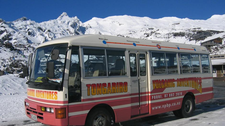 Bus in snow Whakapapa ski field