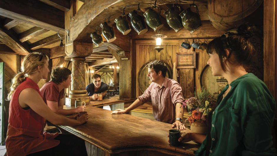 Inside the Green Dragon Inn at the Hobbiton Movie Set
