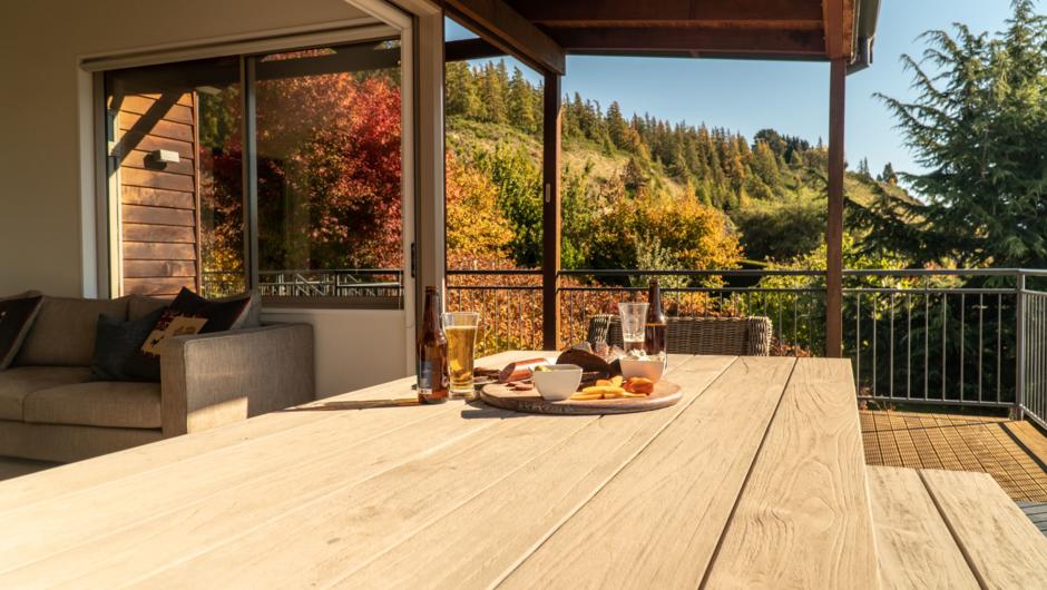 Release Wanaka - Morrows Mead, outdoor sitting area with views of Lake Wanaka