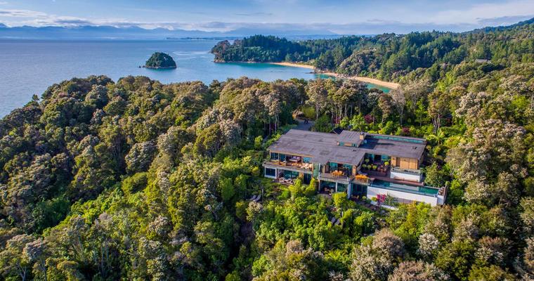 The arial view of Split Apple Retreat and Tasman Bay