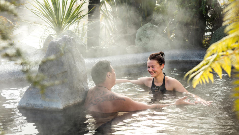 Pure geothermal bathing waters direct from the boiling Te Manaroa Spring